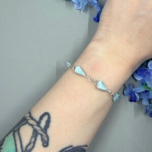 Sterling Silver Plated Wire Wrap Handmade Larimar Stone Link Bracelet